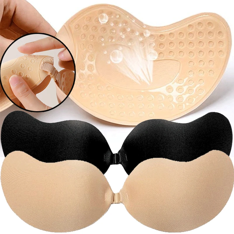 Push Up Bra Padded - แผ่นปิดจุกนมแบบใช้ซ้ำได้ ขนาด A-D คัพ บราซิลิโคนเสริมฟองน้ำแบบไร้สาย ติดได้เอง